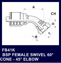 FB41K   BSP FEMALE SWIVEL 60 CONE - 45 ELBOW