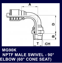 MG90K   NPTF MALE SWIVEL - 90 ELBOW (60 CONE SEAT)