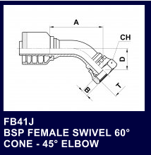 FB41J BSP FEMALE SWIVEL 60 CONE - 45 ELBOW