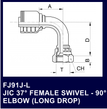 FJ91J-L JIC 37 FEMALE SWIVEL - 90 ELBOW (LONG DROP)