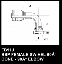 FB91J BSP FEMALE SWIVEL 60° CONE - 90° ELBOW