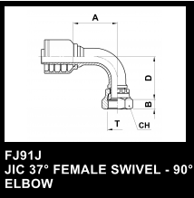 FJ91J JIC 37 FEMALE SWIVEL - 90 ELBOW