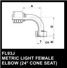 FL93J METRIC LIGHT FEMALE  ELBOW (24 CONE SEAT)