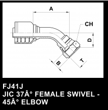 FJ41J JIC 37° FEMALE SWIVEL - 45° ELBOW